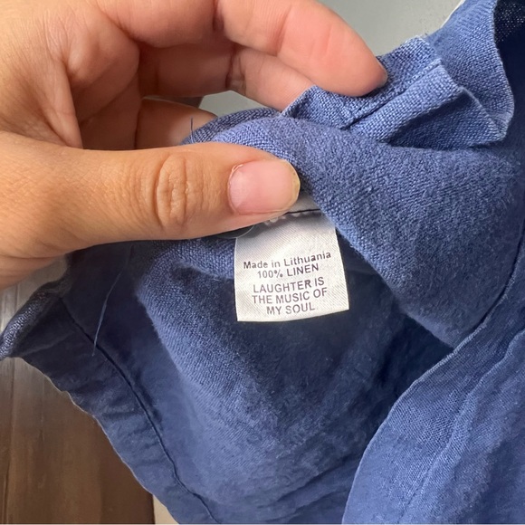 Flax blue linen relaxed top lag and look oversized scoop neck - Picture 6 of 6